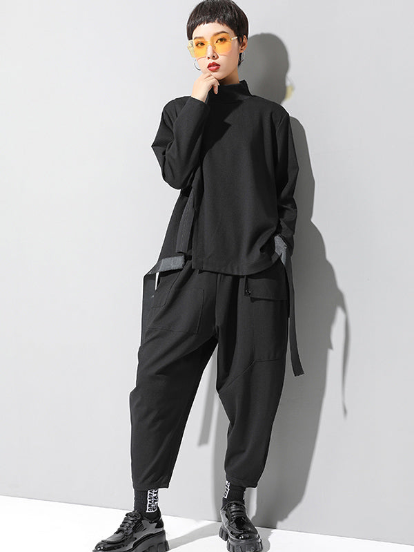 xakxx Stylish Black Asymmetric Elasticity Harem Pants