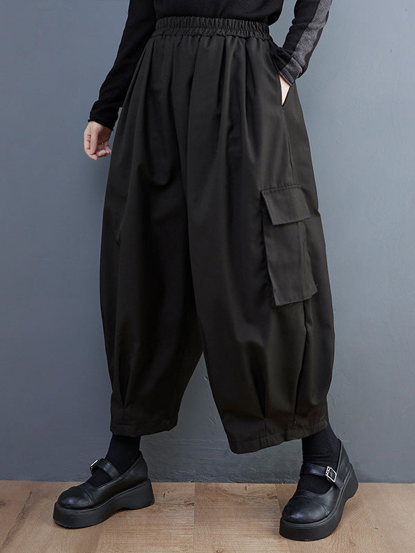 xakxx Loose Wide Leg Solid Color Casual Pants Bottoms