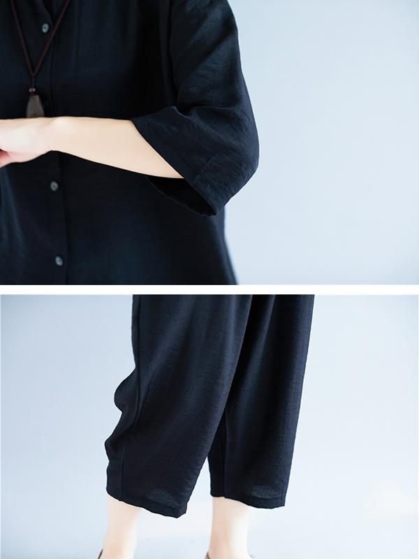 xakxx Two-Pieces Black Loose Shirt And Ninth Pants Suit