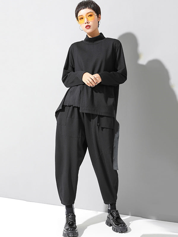 xakxx Stylish Black Asymmetric Elasticity Harem Pants