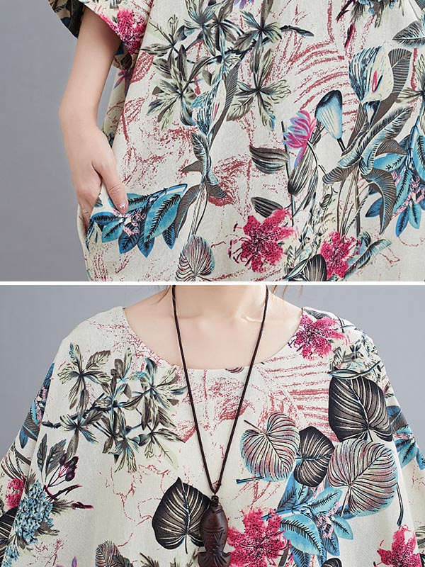 xakxx Vintage Floral Round-Neck Dress