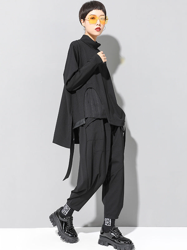 xakxx Stylish Black Asymmetric Elasticity Harem Pants