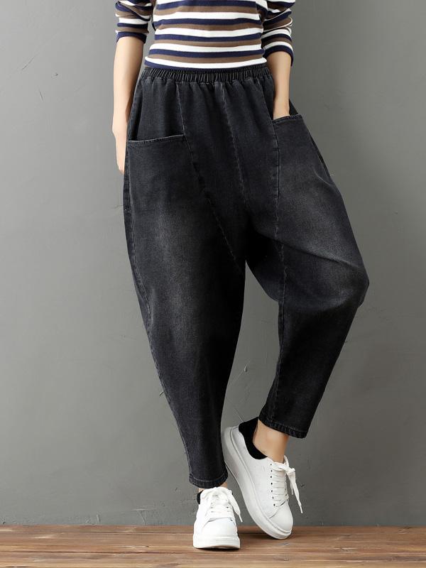 xakxx Cotton Vintage Gray-black Harem Jean Pants