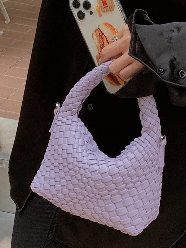 xakxx Cute Solid Color Woven Bags Handbags