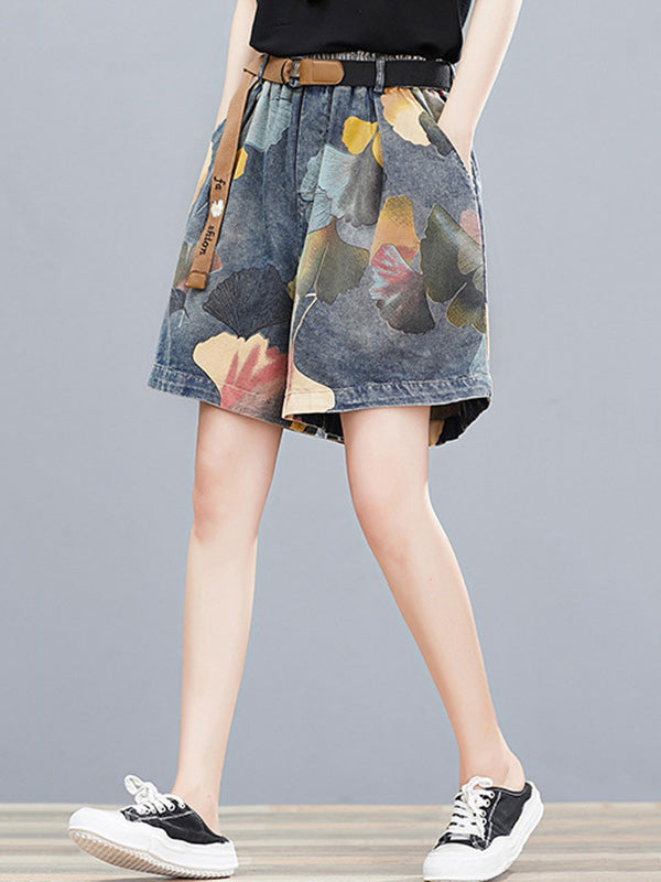 xakxx Original Floral Wide Leg Denim Shorts Bottoms