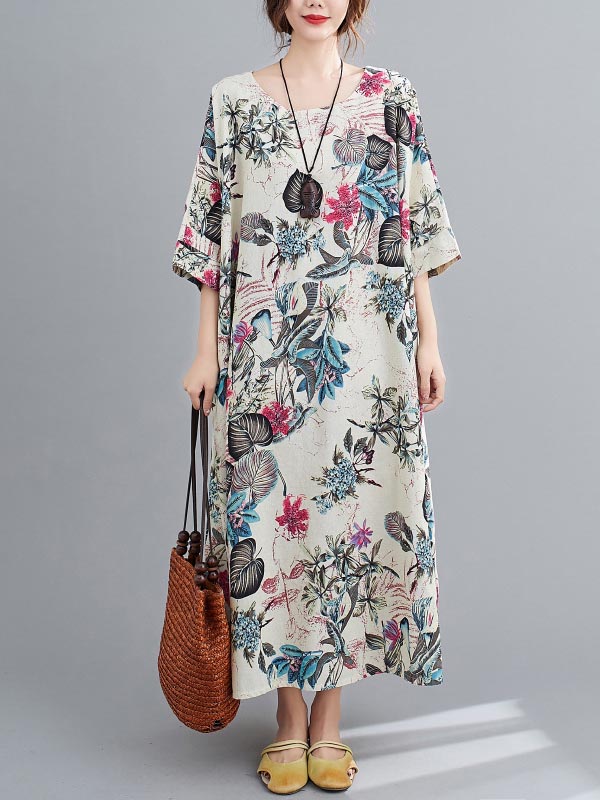xakxx Vintage Floral Round-Neck Dress