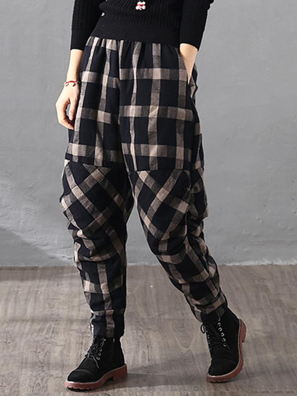 xakxx Vintage Plaid Thickening Pleated Harem Pants