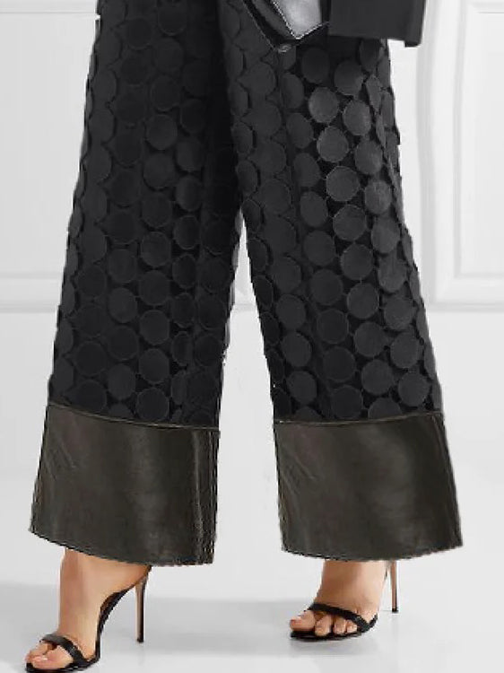xakxx Loose Wide Leg Polka-Dot Solid Color Casual Pants Bottoms Trousers