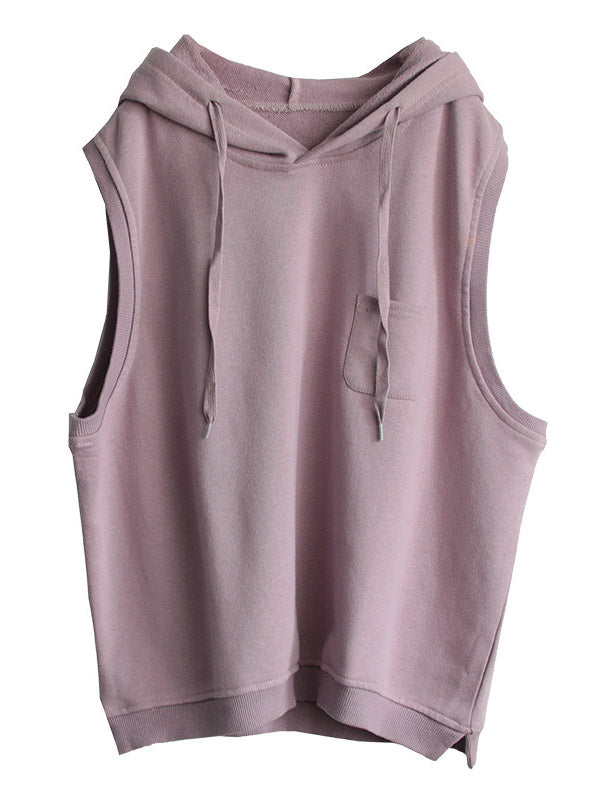 xakxx Artistic Retro Solid Hooded Vest