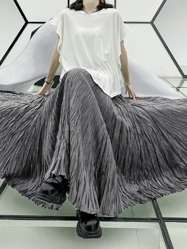 xakxx A-Line Irregular Clipping High-Waisted Pleated Solid Color Skirts