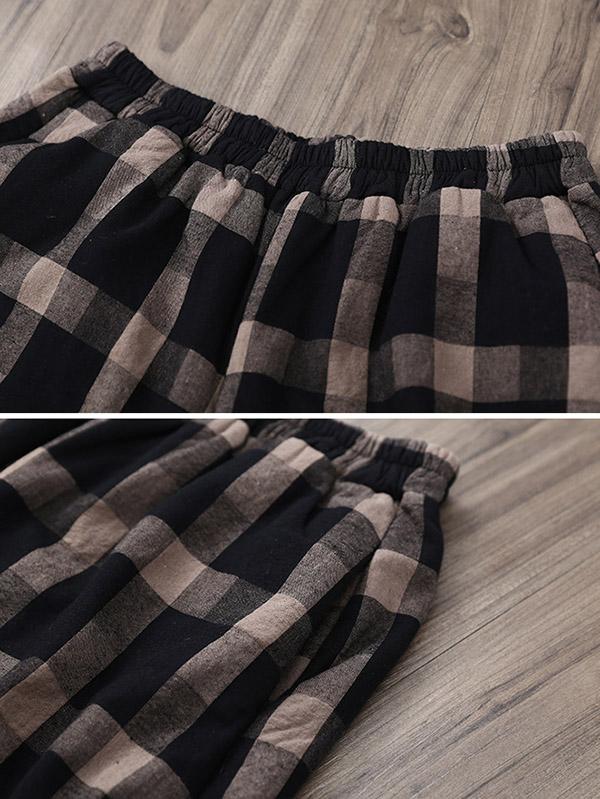 xakxx Vintage Plaid Thickening Pleated Harem Pants