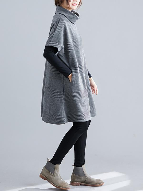 xakxx Casual Loose Short Sleeves Turtleneck Sweater Dress