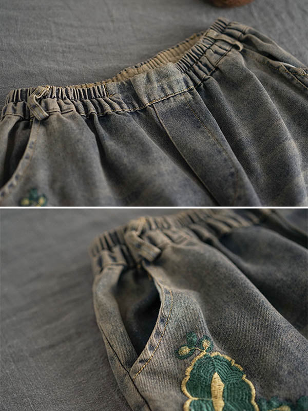 xakxx Original Embroidered Wide-Leg Column Jean Pants