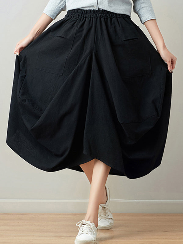 xakxx Artistic Retro Ramie Cotton 6 Colors Loose Irregular Elasticity Skirt
