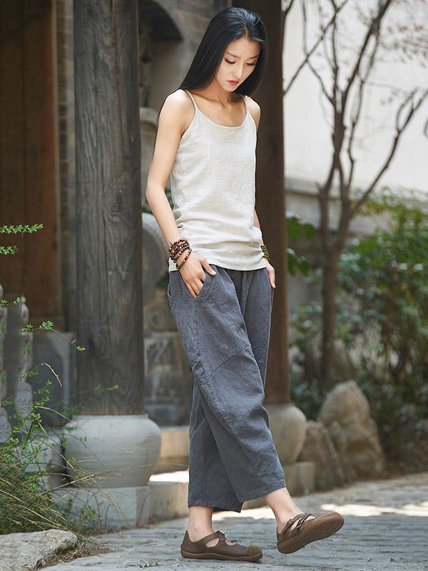 xakxx Loose Pure Color Comfortable Linen bloomers