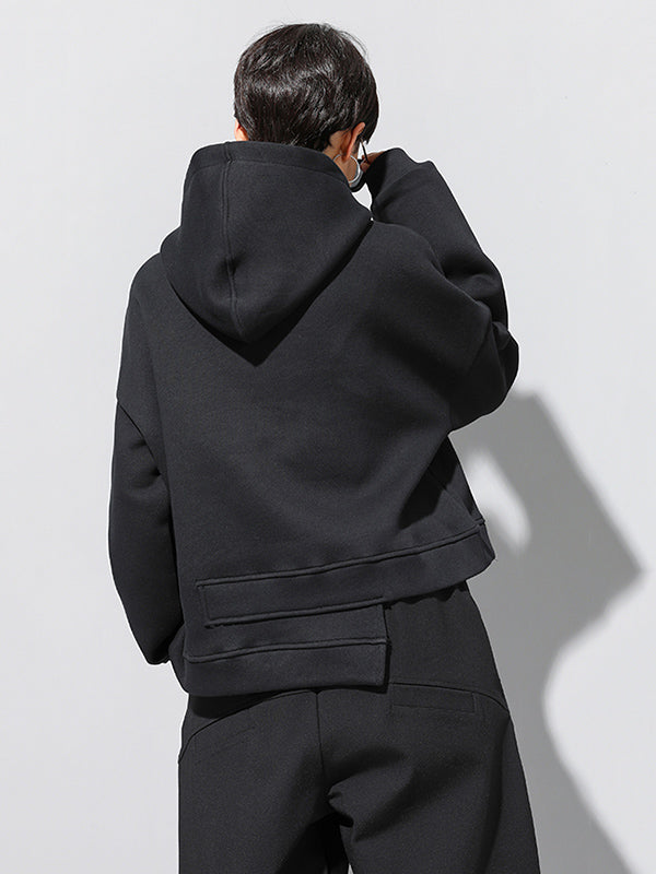 xakxx Stylish Black Asymmetric Zipper Hoodies