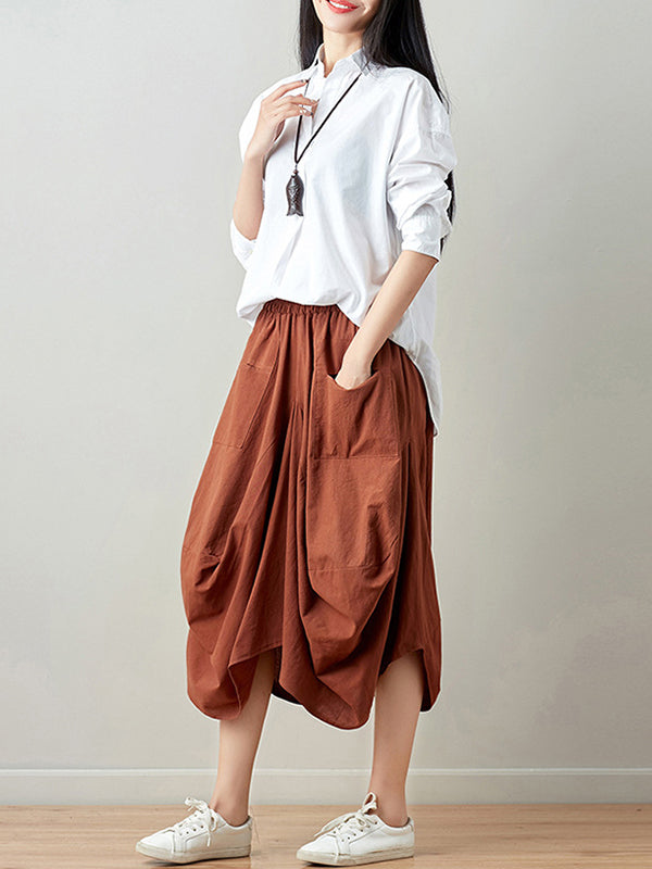 xakxx Artistic Retro Ramie Cotton 6 Colors Loose Irregular Elasticity Skirt