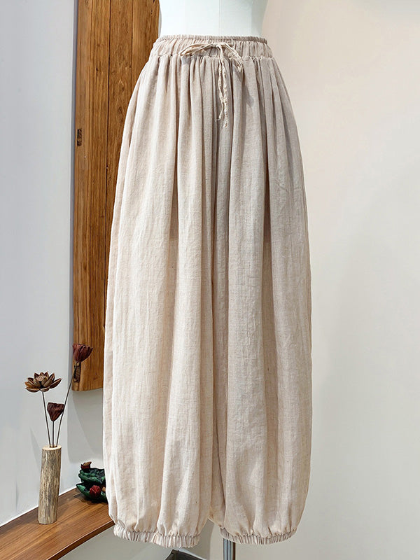 xakxx Vintage Wide Leg Loose Solid Color Bloomers Pants