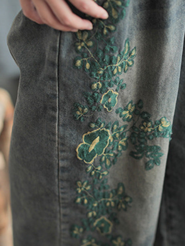 xakxx Original Embroidered Wide-Leg Column Jean Pants