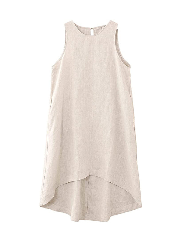 xakxx High-Low Loose Solid Color Round-Neck Midi Dresses