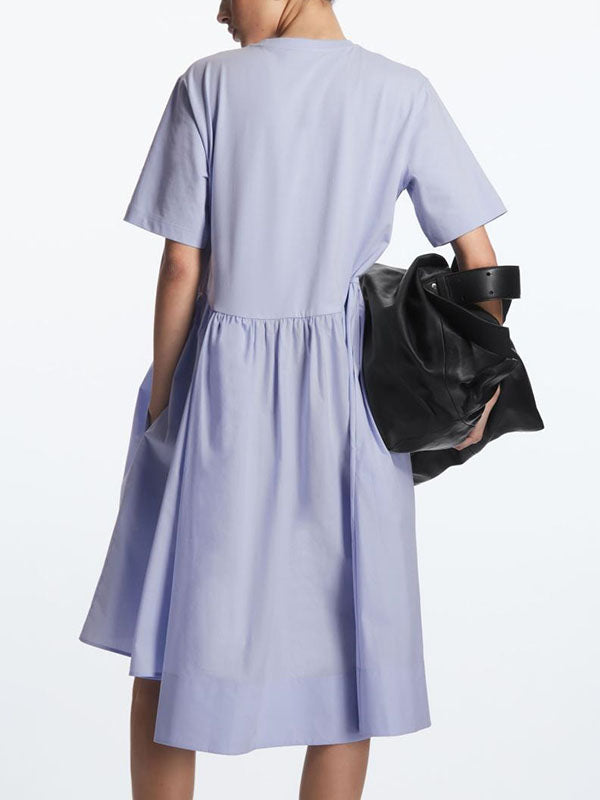 xakxx Casual Loose Short Sleeves Solid Color Round-Neck Midi Dresses
