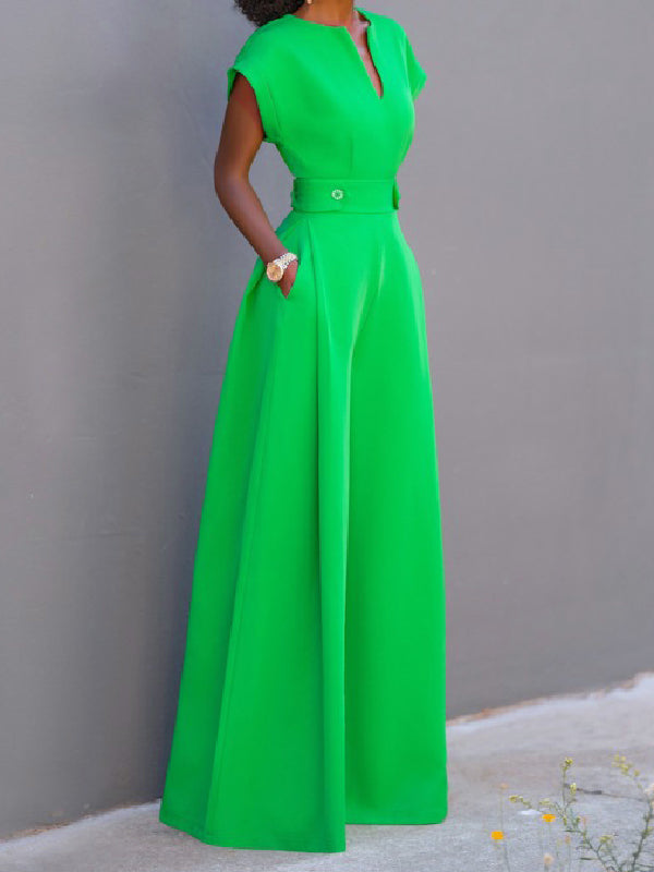 xakxx Urban Cap Sleeve Solid Color Wide Leg Jumpsuits