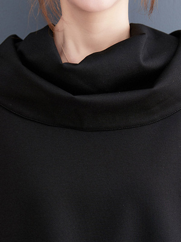 xakxx Long Sleeves Loose Asymmetric Split-Joint Zipper Heaps Collar Sweatshirt Tops