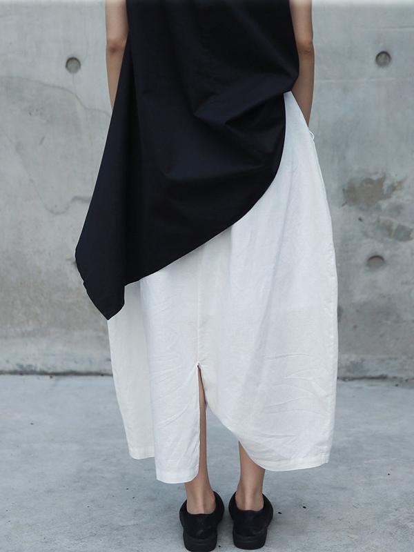 xakxx Loose White Linen Split-side Harem Pants