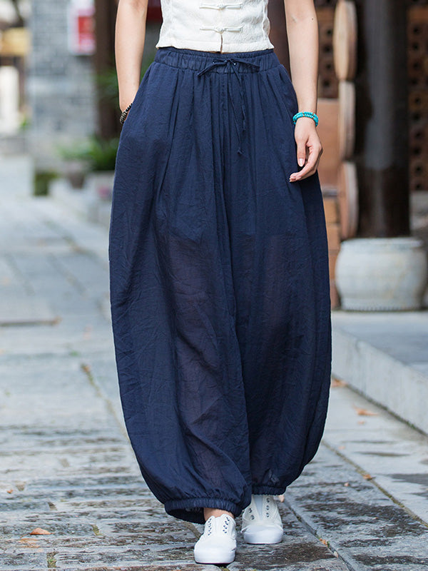 xakxx Vintage Wide Leg Loose Solid Color Bloomers Pants