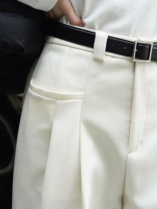 xakxx Loose Pleated Solid Color Wide Leg Pants Bottoms