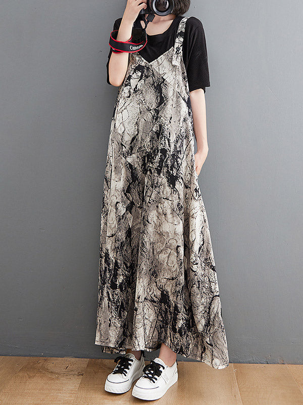 xakxx Vintage Printed Loose Wide Leg Overalls