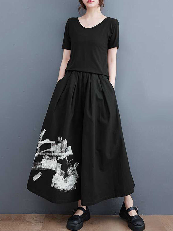 xakxx Loose Wide Leg Abstract Printed Elasticity Casual Pants Bottoms