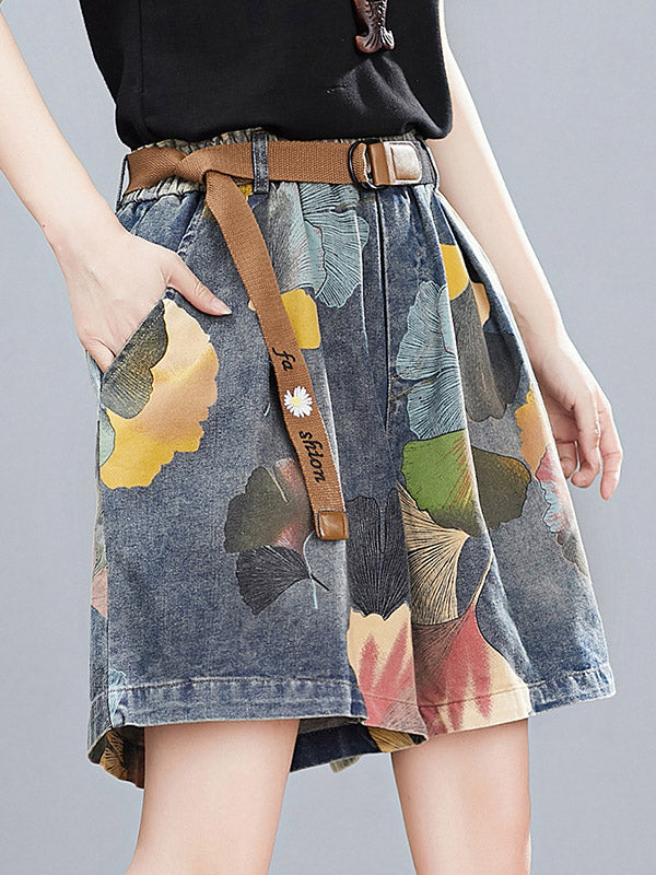 xakxx Original Floral Wide Leg Denim Shorts Bottoms