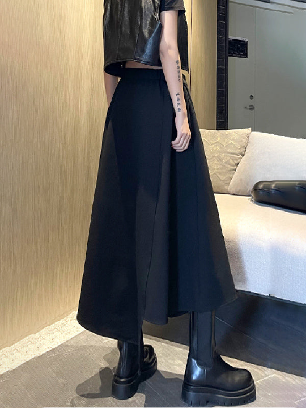 xakxx Casual High Waisted Irregularity Solid Color Skirt