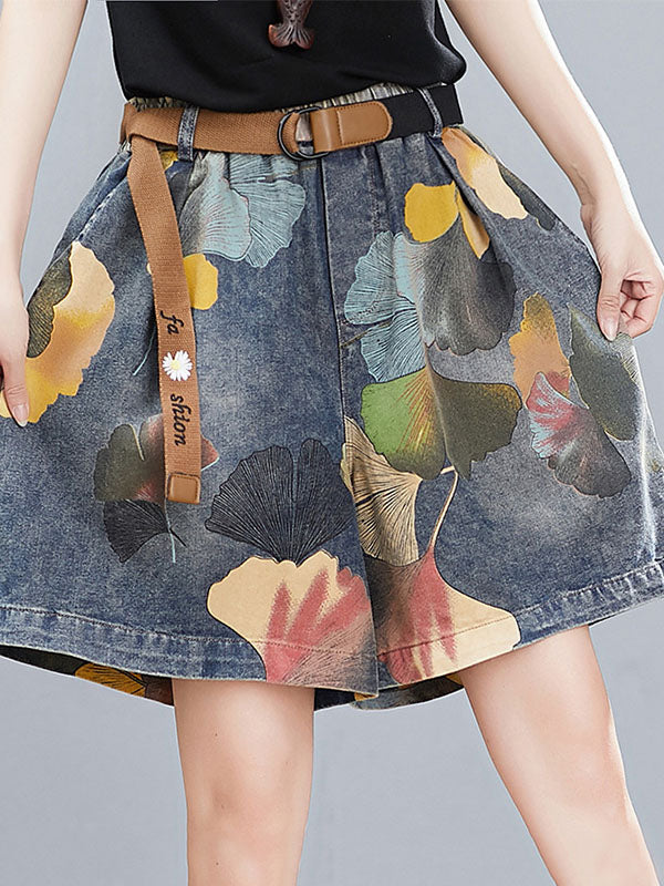 xakxx Original Floral Wide Leg Denim Shorts Bottoms