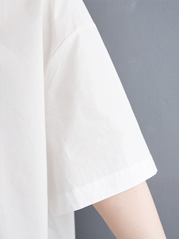 xakxx Loose Short Sleeves Floral Printed Lapel Blouses