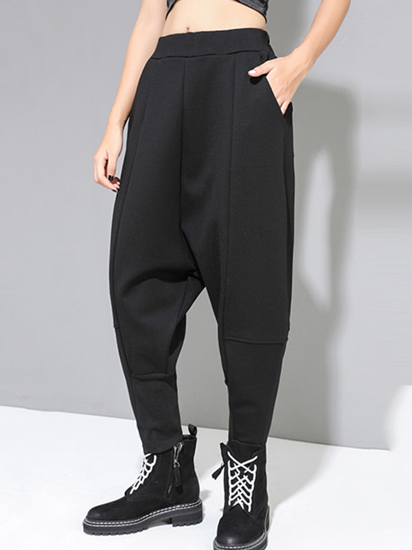 xakxx Stylish Black Velvet Split-Joint Harem Pants