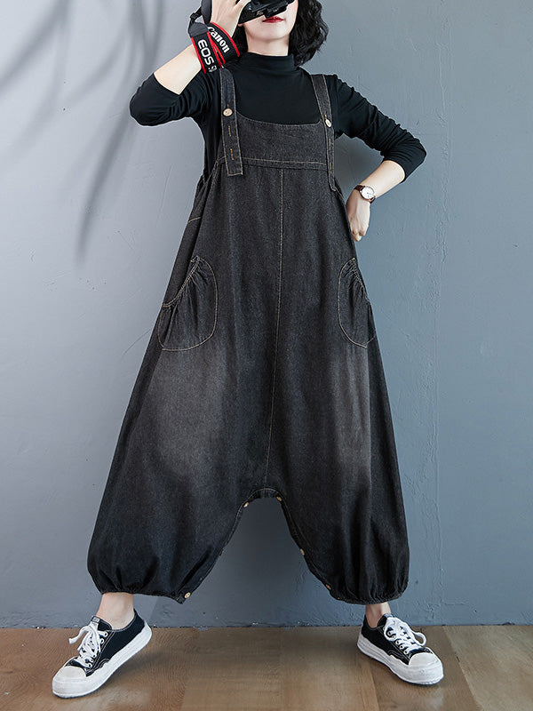 xakxx Simple Denim Buttoned Overalls&Dress