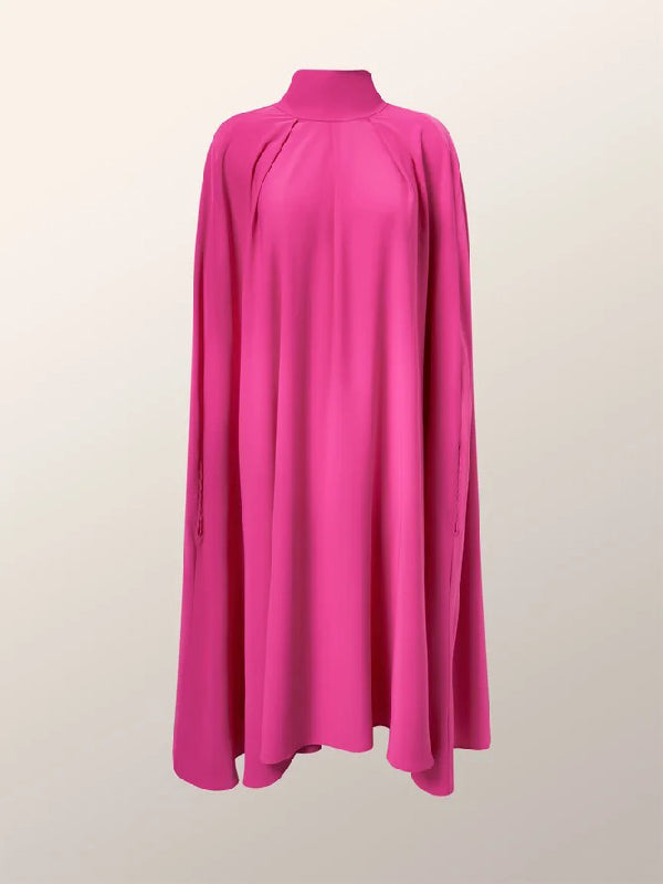 xakxx Simple Batwing Sleeves Lace-Up Solid Color High-Neck Midi Dresses