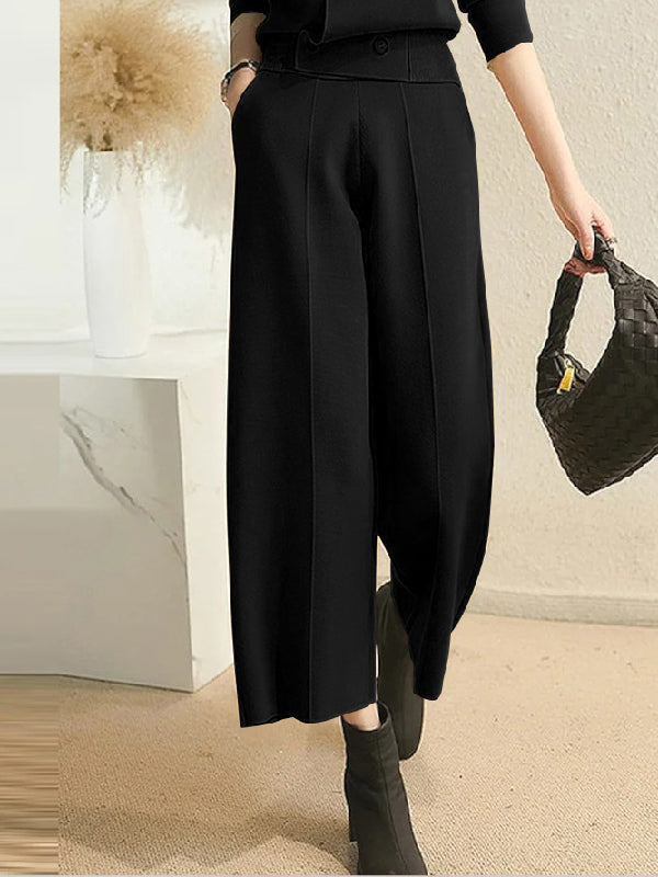 xakxx Ninth Pants Wide Leg Solid Color Pants Trousers