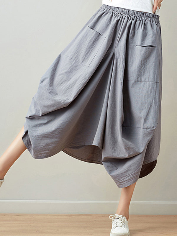 xakxx Artistic Retro Ramie Cotton 6 Colors Loose Irregular Elasticity Skirt