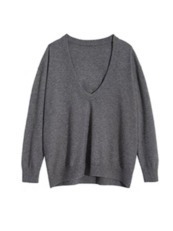 xakxx xakxx-Urban Loose Solid Round-Neck Vest Top& V-Neck Sweater Tops& Wide Leg Pants Three-Piece Set