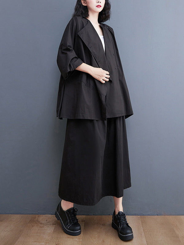 xakxx Casual Buttoned Cardigan Top&Elasticity Skirt 2 Pieces Set