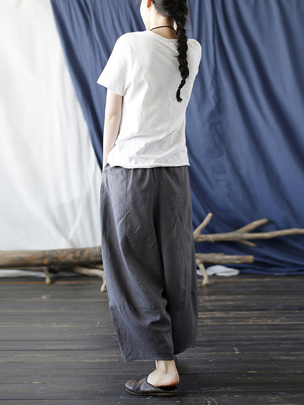 xakxx Simple Solid Color Elasticity Waisted Wide Leg Pants