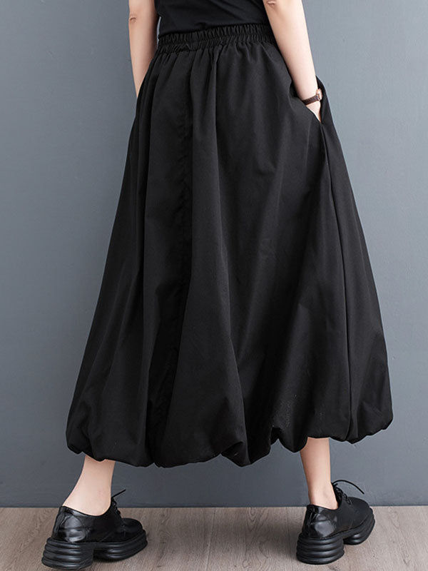 xakxx Loose Flower-Embellished Elastics Solid Color Skirts Bottoms