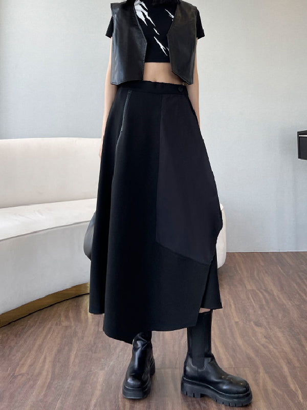 xakxx Casual High Waisted Irregularity Solid Color Skirt