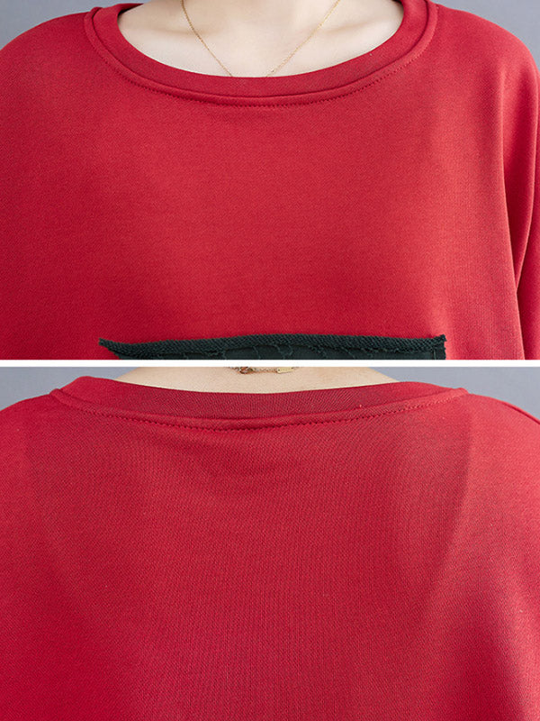 xakxx Artistic Retro Loose Triangle Applique Contrast Color Round-Neck Long Raglan Sleeves Sweatshirt