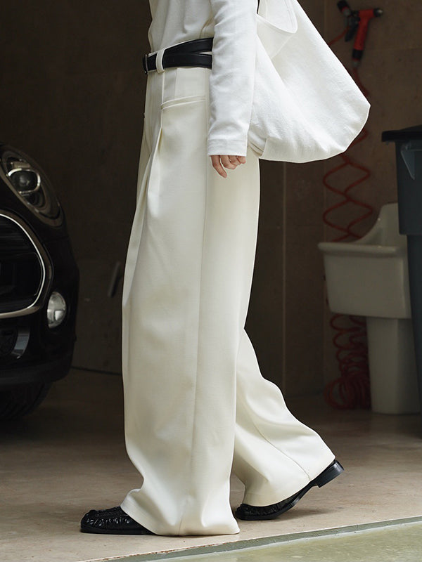 xakxx Loose Pleated Solid Color Wide Leg Pants Bottoms