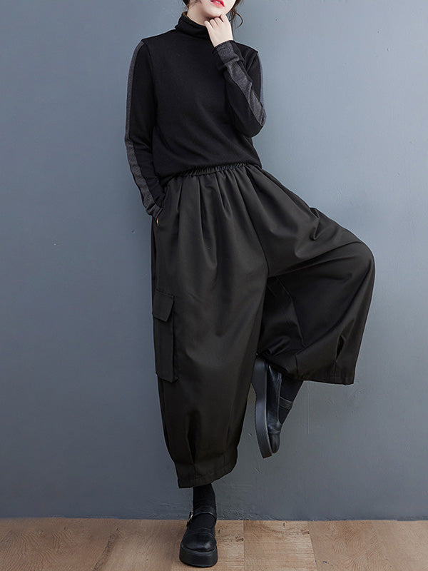 xakxx Loose Wide Leg Solid Color Casual Pants Bottoms