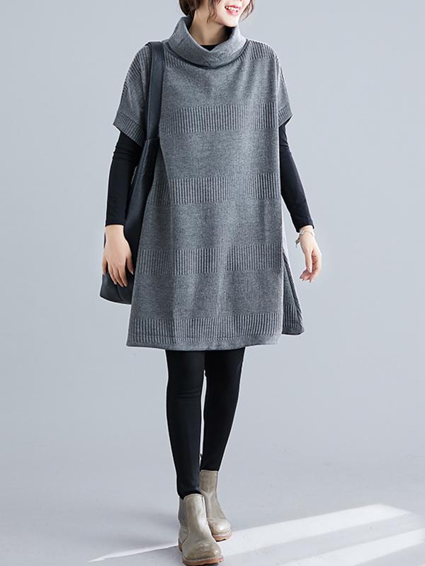 xakxx Casual Loose Short Sleeves Turtleneck Sweater Dress